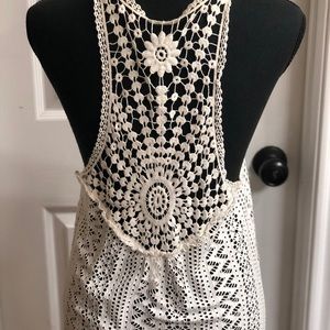Long Crocheted white Vest.